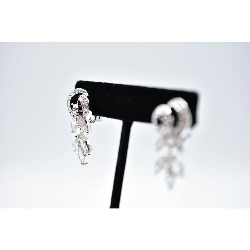 Nolan Miller Vintage Crystal Clip On Earrings Silver Dangle Signed 1990s Bin5